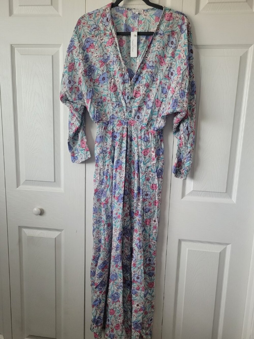 NWT POUPETTE ST. BARTHS Ilona V-neck Long Sleeve Full Length Dress Size S